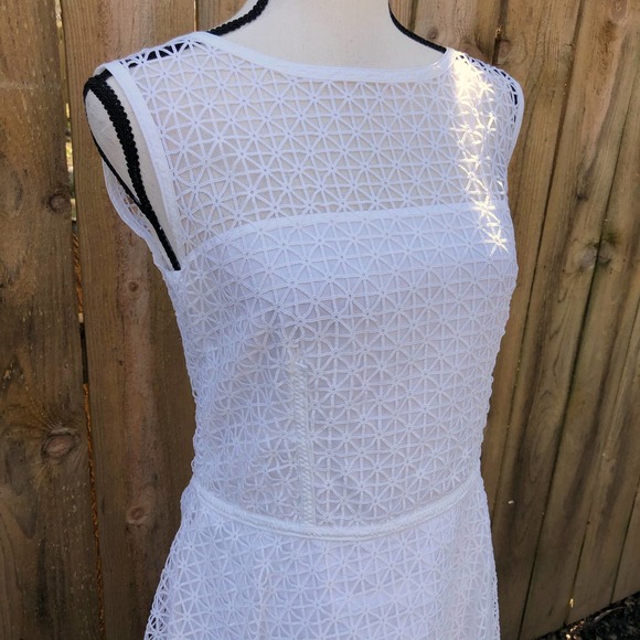 Escada Lace White Dress Fitted Bodice A Line US 8 - Picture 7 of 15